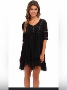Free People Black Lace-Trim Mini Dress